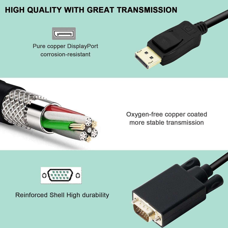 1.8M Display Port DP Male To VGA/M Cable Converter Connector Adaptor - Magdasmall