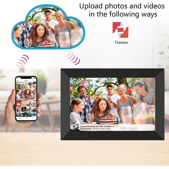 10.1-Inch Wooden Frame WiFi Digital Photo Frame - 16GB Storage, IPS Touchscreen, App Remote Sharing - Magdasmall