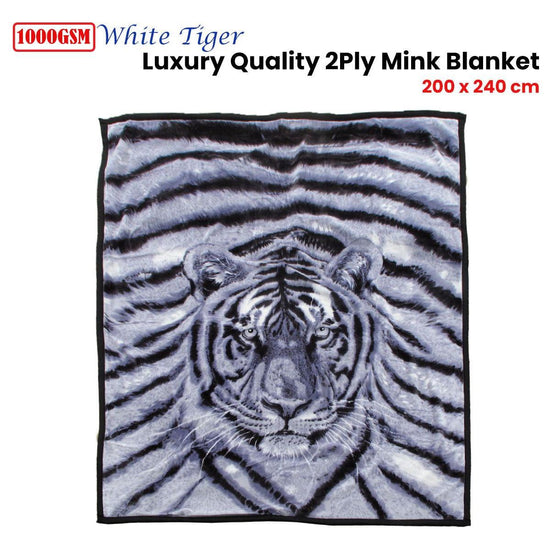 1000GSM White Tiger Luxury Quality 2 Ply Mink Blanket 200 x 240 cm - Magdasmall
