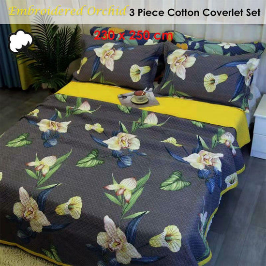 100% Cotton Coverlet Set Embroidered Orchid Queen - Magdasmall
