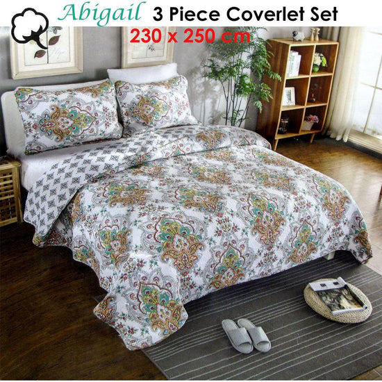 100% Cotton Lightly Quilted Coverlet Set Abigail Queen - Magdasmall