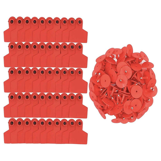 100x Cattle Ear Tags Set - 6x7cm Medium Red Blank Cow Pig Sheep Livestock Label - Magdasmall