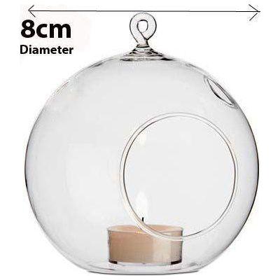 10 x Hanging Clear Glass Ball Tealight Candle Holder - 8cm Diameter / High - Wedding Globe Decoration Terrarium Succulent Plant Mini Garden Holder Decor Craft Gift - Magdasmall