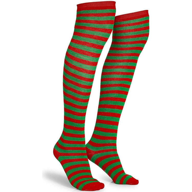 10x Christmas Over The Knee Socks Red Green Xmas Candy Cane Striped Elf Bulk - Magdasmall
