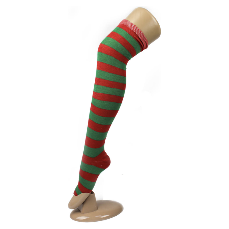 10x Christmas Over The Knee Socks Red Green Xmas Candy Cane Striped Elf Bulk - Magdasmall