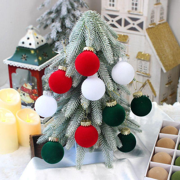 12-Piece Velvet Christmas Ornament Set - Classic Red, Pink, and White Baubles for Holiday Tree Decoration (6cm) - Magdasmall