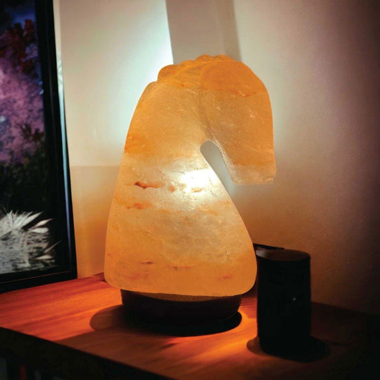 12V 12W Horse Himalayan Pink Salt Lamp Carved Knight Rock Crystal Light Bulb On/Off - Magdasmall