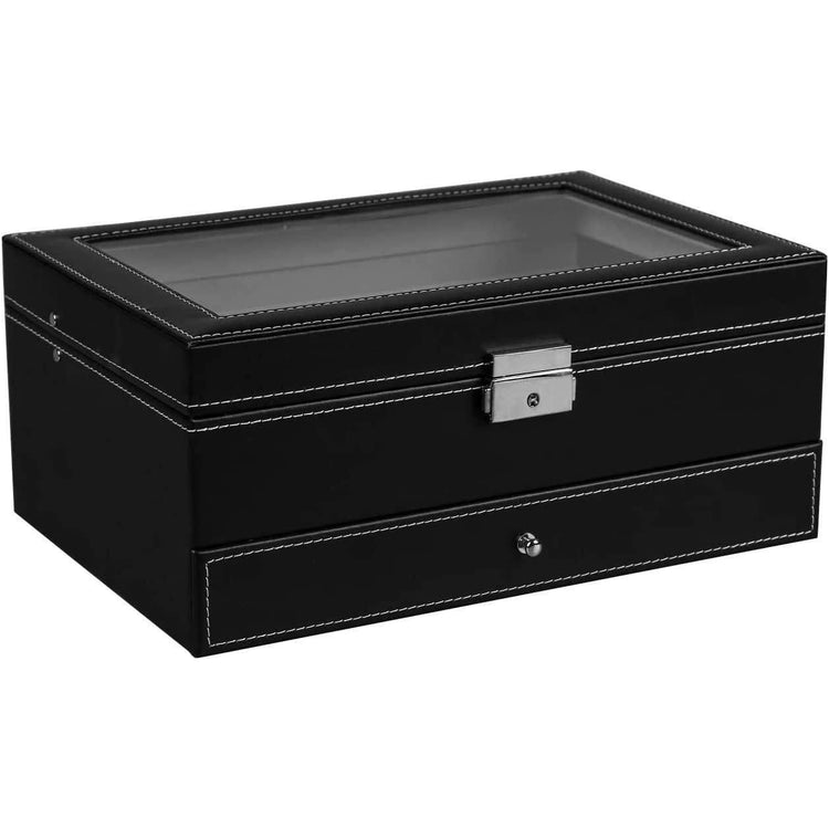 12 Slot PU Leather Lockable Watch and Jewelry Storage Boxes (Black) - Magdasmall
