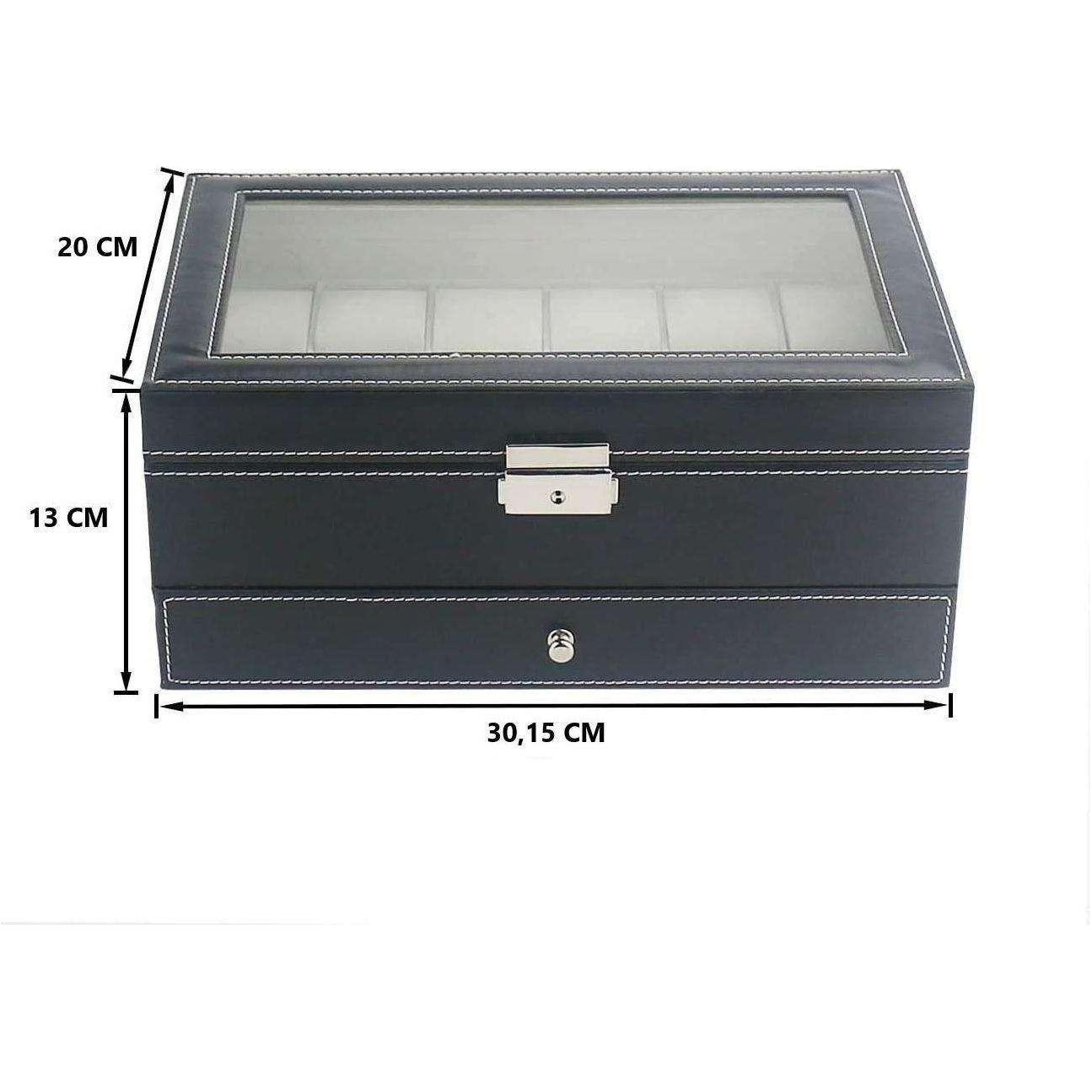12 Slot PU Leather Lockable Watch and Jewelry Storage Boxes (Black) - Magdasmall