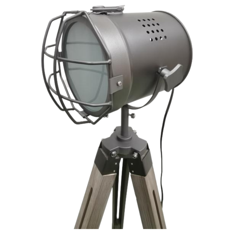 139cm Nautical Tripod Floor Lamp w Steel Grey Lamp Head Searchlight Spot Light Modern - Magdasmall
