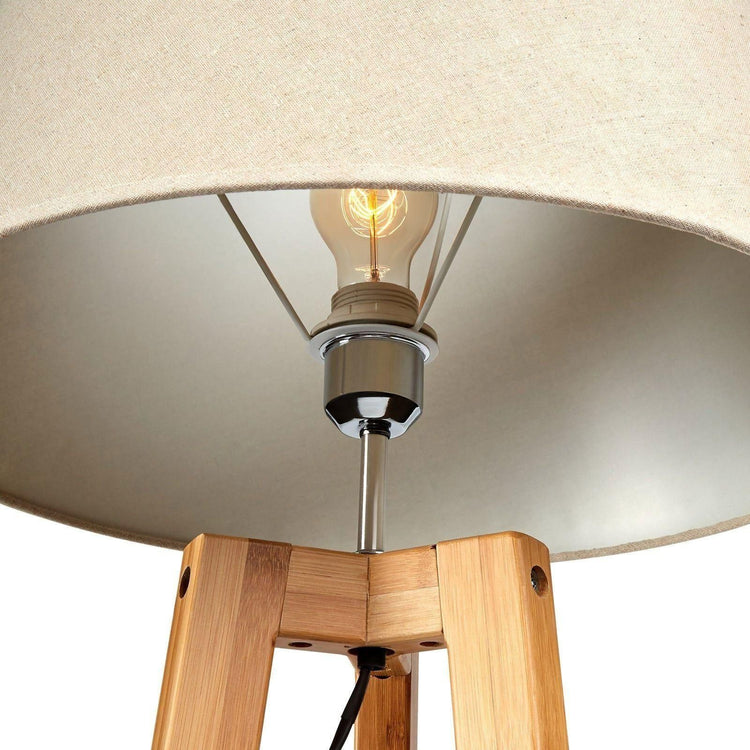 155cm Large Bamboo Wooden Tripod Floor Lamp w Beige Linen Light Shade - Magdasmall
