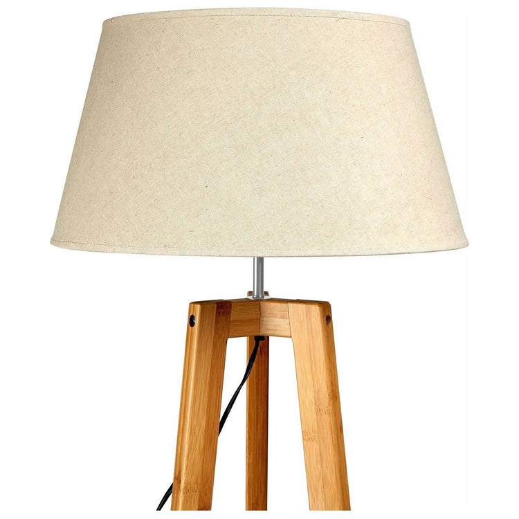 155cm Large Bamboo Wooden Tripod Floor Lamp w Beige Linen Light Shade - Magdasmall