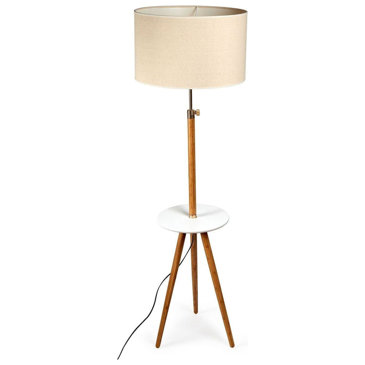 165cm Large Extendable Bamboo Tripod Floor Lamp Linen Shade Shelving - Magdasmall