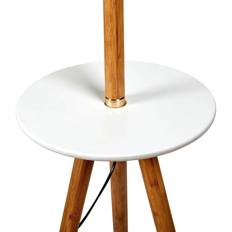 165cm Large Extendable Bamboo Tripod Floor Lamp Linen Shade Shelving - Magdasmall
