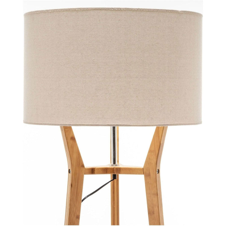 168cm Large Bamboo Wooden Tripod Floor Lamp Light Modern Linen Shade w Shelves - Magdasmall