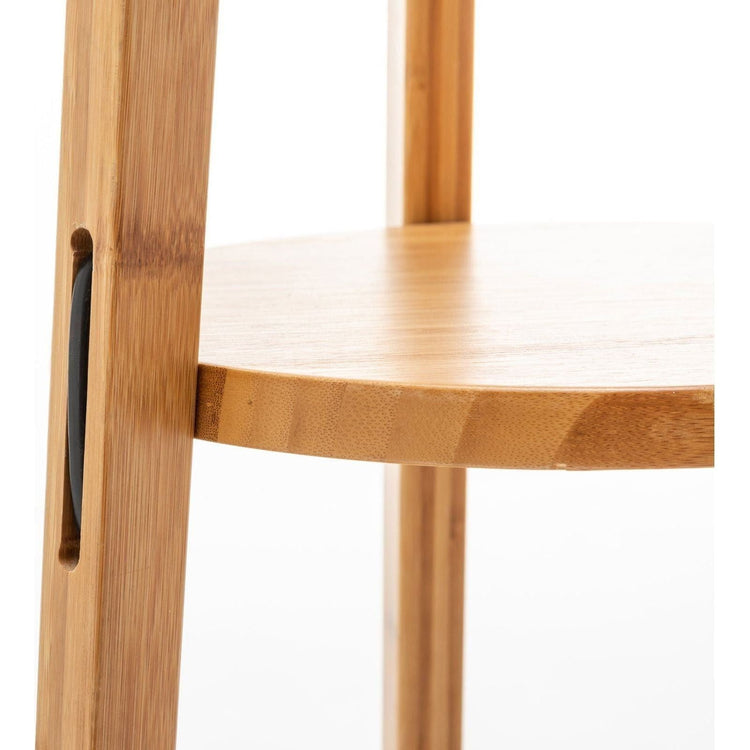 168cm Large Bamboo Wooden Tripod Floor Lamp Light Modern Linen Shade w Shelves - Magdasmall