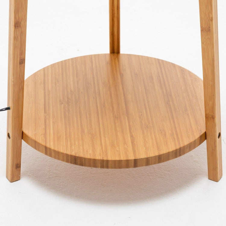 168cm Large Bamboo Wooden Tripod Floor Lamp Light Modern Linen Shade w Shelves - Magdasmall