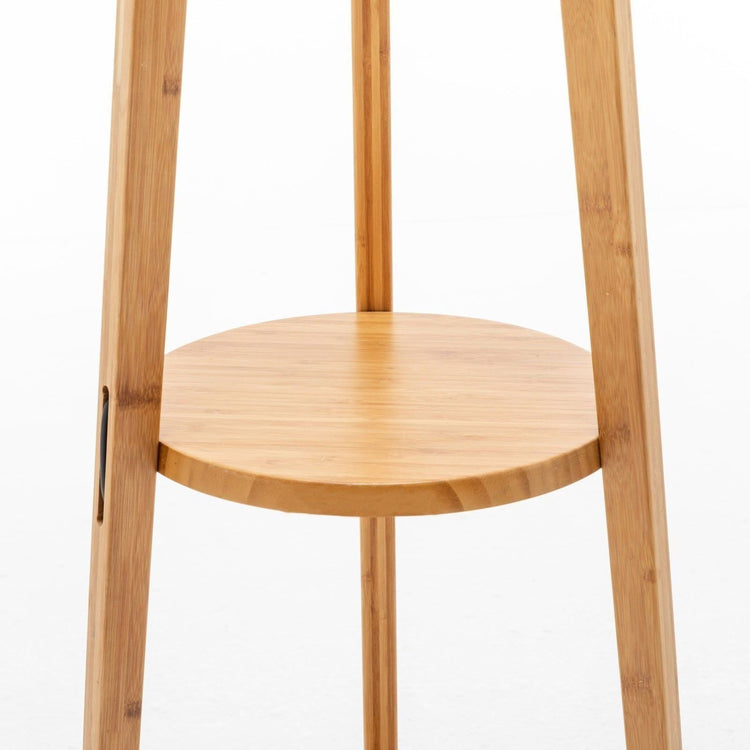 168cm Large Bamboo Wooden Tripod Floor Lamp Light Modern Linen Shade w Shelves - Magdasmall