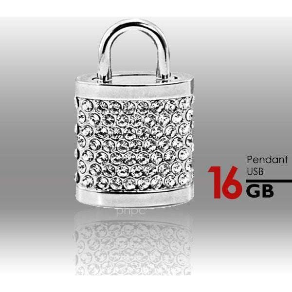 16GB Crystal Lock Pendant USB Flash Drive Pen Stick Memory (Silver) - Magdasmall