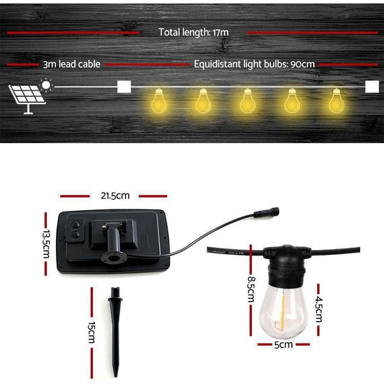 17m Solar Festoon Lights Outdoor LED String Light Christmas Party Garden Decor - Magdasmall