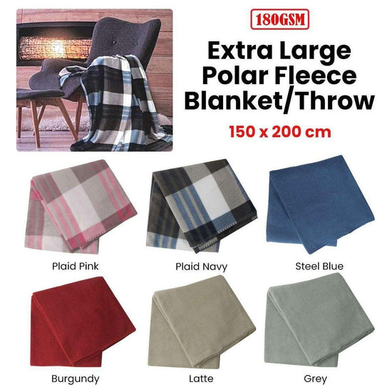 180GSM Extra Large Polar Fleece Throw Blanket 150 x 200cm Grey - Magdasmall