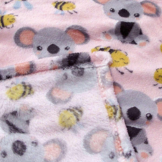 190GSM Girls Cute Ultra Soft Coral Fleece Throw 127 x 152cm Bees & Koalas - Magdasmall