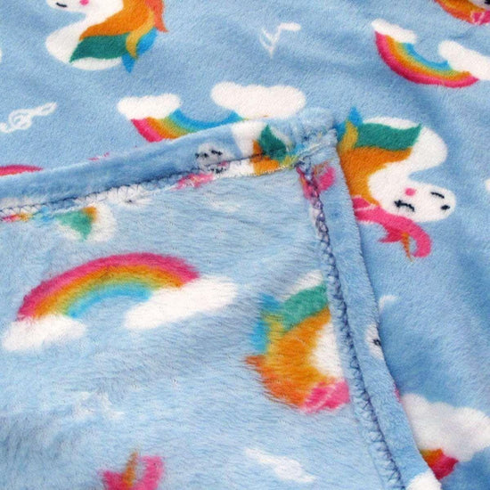 190GSM Girls Cute Ultra Soft Coral Fleece Throw 127 x 152cm Rainbow Unicorns - Magdasmall
