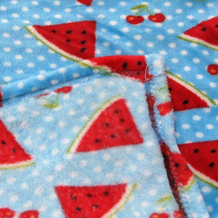 190GSM Girls Cute Ultra Soft Coral Fleece Throw 127 x 152cm Watermelon & Cherries - Magdasmall