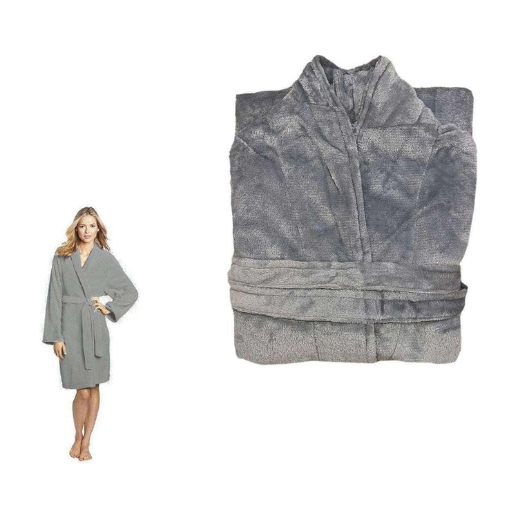 190GSM Ultra Soft Plush Fleece Bath Robe Grey XL - Magdasmall