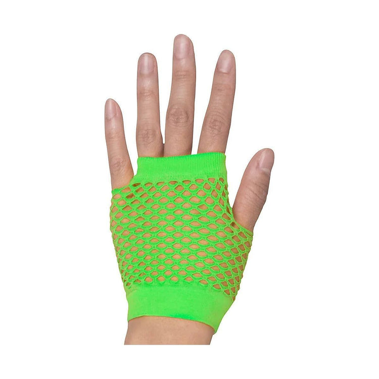 1 Pair Fishnet Gloves Fingerless Wrist Length 70s 80s Costume Party - Neon Green - Magdasmall