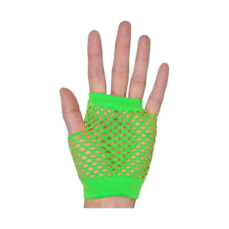 1 Pair Fishnet Gloves Fingerless Wrist Length 70s 80s Costume Party - Neon Green - Magdasmall
