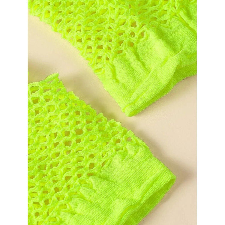 1 Pair Fishnet Gloves Fingerless Wrist Length Costume Party Dance - Fluro Yellow - Magdasmall