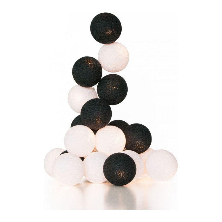 1 Set of 20 LED Black White 5cm Cotton Ball Battery Powered String Lights Xmas Gift Home Wedding Party Bedroom Decoration Outdoor Indoor Table Centrepiece - Magdasmall