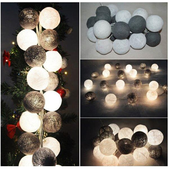1 Set of 20 LED Black White 5cm Cotton Ball Battery Powered String Lights Xmas Gift Home Wedding Party Bedroom Decoration Outdoor Indoor Table Centrepiece - Magdasmall