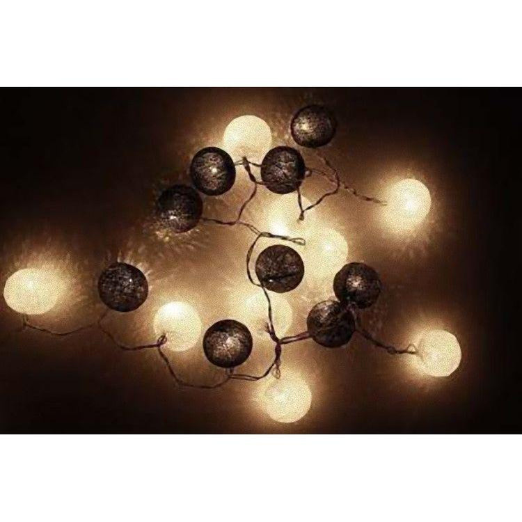 1 Set of 20 LED Black White 5cm Cotton Ball Battery Powered String Lights Xmas Gift Home Wedding Party Bedroom Decoration Outdoor Indoor Table Centrepiece - Magdasmall