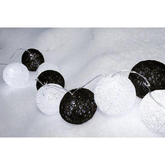 1 Set of 20 LED Black White 5cm Cotton Ball Battery Powered String Lights Xmas Gift Home Wedding Party Bedroom Decoration Outdoor Indoor Table Centrepiece - Magdasmall