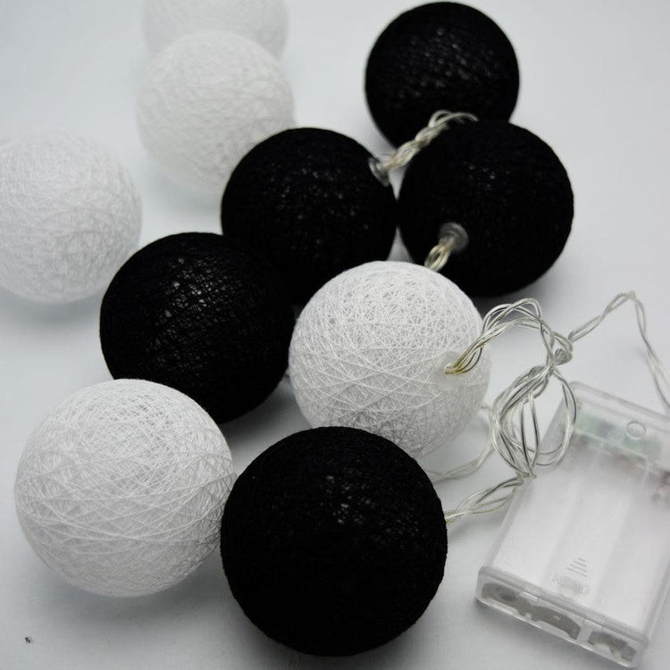 1 Set of 20 LED Black White 5cm Cotton Ball Battery Powered String Lights Xmas Gift Home Wedding Party Bedroom Decoration Outdoor Indoor Table Centrepiece - Magdasmall
