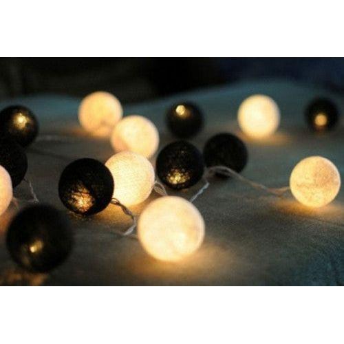 1 Set of 20 LED Black White 5cm Cotton Ball Battery Powered String Lights Xmas Gift Home Wedding Party Bedroom Decoration Outdoor Indoor Table Centrepiece - Magdasmall