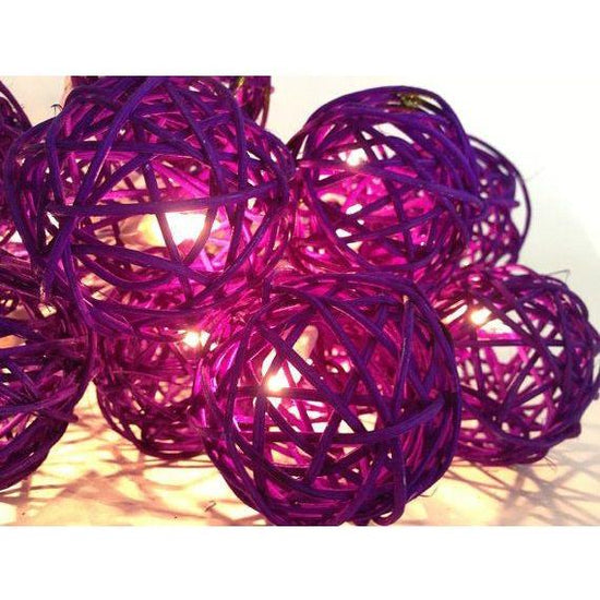 1 Set of 20 LED Cassis Purple 5cm Rattan Cane Ball Battery Powered String Lights Christmas Gift Home Wedding Party Bedroom Decoration Table Centrepiece - Magdasmall