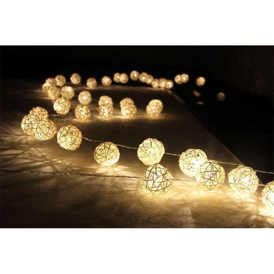 1 Set of 20 LED Cream White 5cm Rattan Cane Ball Battery Powered String Lights Christmas Gift Home Wedding Party Bedroom Decoration Table Centrepiece - Magdasmall