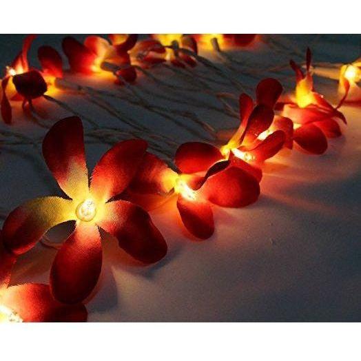 1 Set of 20 LED Deep Red Frangipani Flower Battery String Lights Christmas Gift Home Wedding Party Decoration Outdoor Table Garland Wreath - Magdasmall