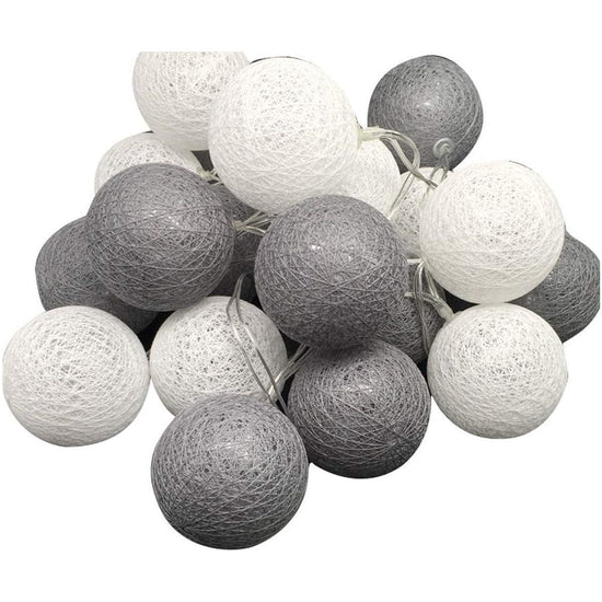 1 Set of 20 LED Grey White 5cm Cotton Ball Battery Powered String Lights Gift Home Wedding Party Bedroom Decoration Outdoor Indoor Table Centrepiece - Magdasmall