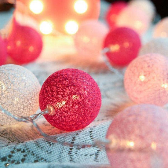 1 Set of 20 LED Pink 5cm Cotton Ball Battery Powered String Lights Christmas Gift Home Wedding Party Girl Bedroom Decoration Outdoor Indoor Table - Magdasmall