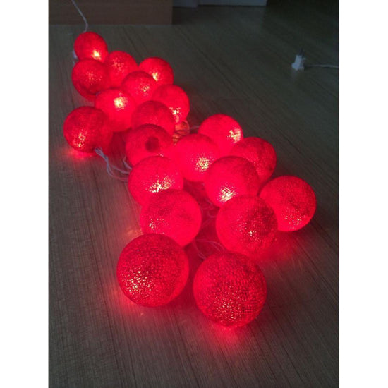 1 Set of 20 LED Red 5cm Cotton Ball Battery Powered String Lights Christmas Gift Home Wedding Party Bedroom Decoration Outdoor Indoor Table Centrepiece - Magdasmall