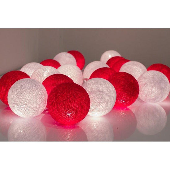 1 Set of 20 LED Red White 5cm Cotton Ball Battery String Lights Christmas Gift Home Wedding Party Bedroom Decoration Outdoor Indoor Table Centrepiece - Magdasmall