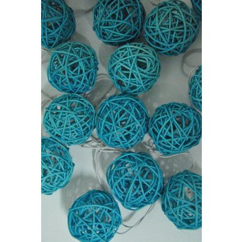 1 Set of 20 LED Turquoise 5cm Rattan Cane Ball Battery Powered String Lights Christmas Gift Home Wedding Party Bedroom Decoration Table Centrepiece - Magdasmall