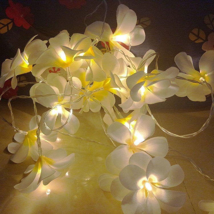1 Set of 20 LED White Frangipani Flower Battery String Lights Christmas Gift Home Wedding Beach Party Decoration Outdoor Table Centrepiece - Magdasmall