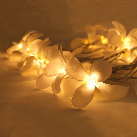 1 Set of 20 LED White Frangipani Flower Battery String Lights Christmas Gift Home Wedding Beach Party Decoration Outdoor Table Centrepiece - Magdasmall