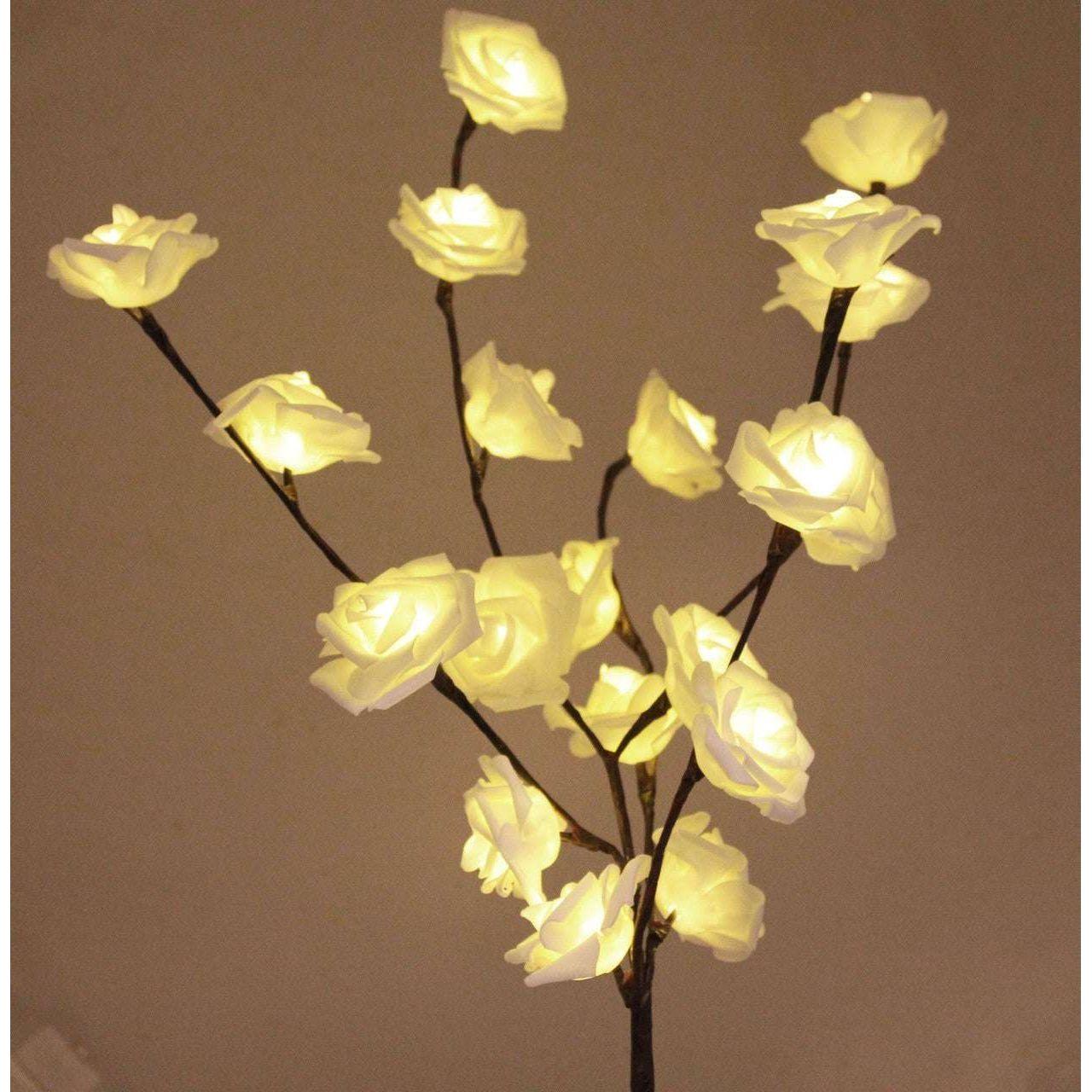 1 Set of 50cm H 20 LED White Rose Tree Branch Stem Fairy Light Wedding Event Party Function Table Vase Centrepiece Decoration - Magdasmall