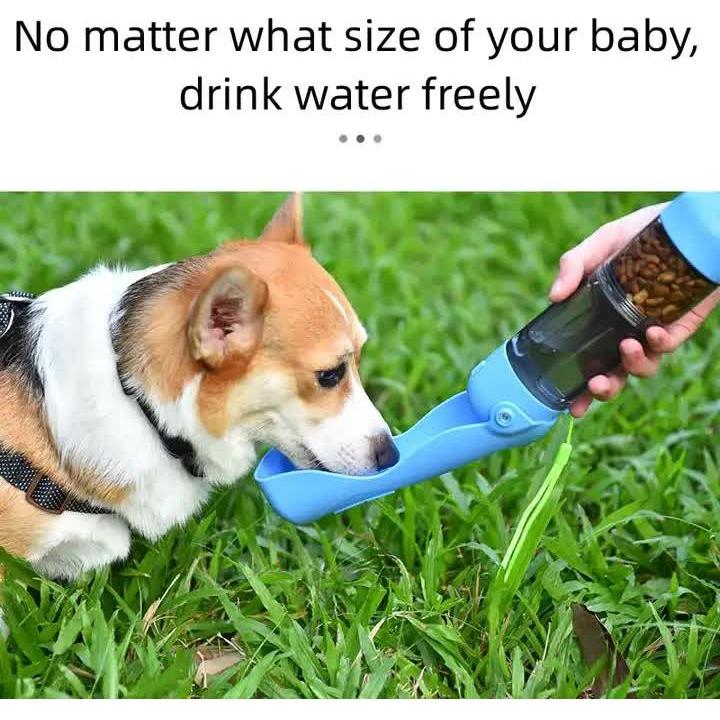 2-in-1 Portable Pet Water and Food Bottle - Leak-Proof Design with Water Lock and Easy Dispenser,300ml Water+200ml food feeder Blue Colour - Magdasmall